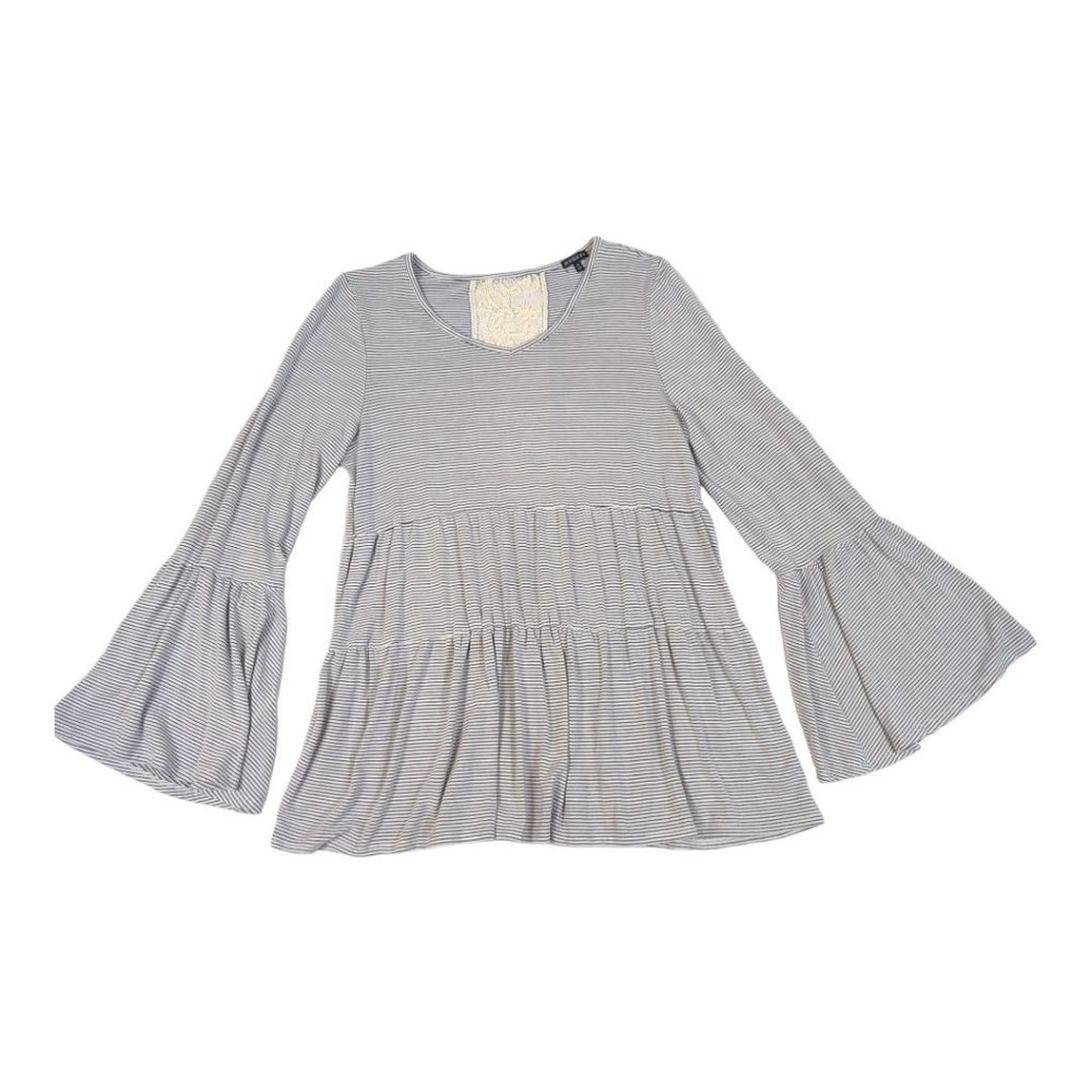 Hannah‎ Striped Tiered Babydoll Tunic Top Blouse Medium